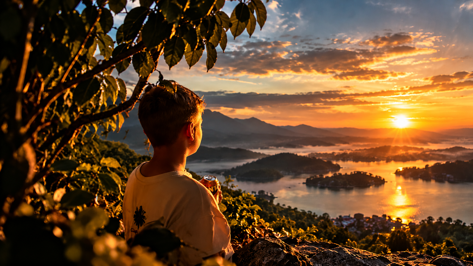Kai Watching a Misty Mountain Sunset
